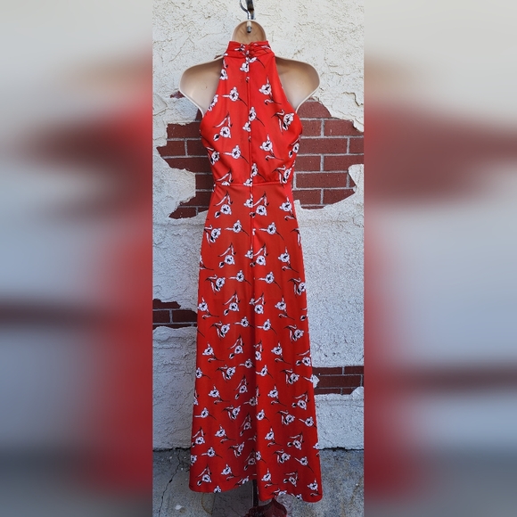 XS ?? Vintage 70's halter Red polyester Sleeveless Dress UNION MADE in USA - Picture 10 of 16